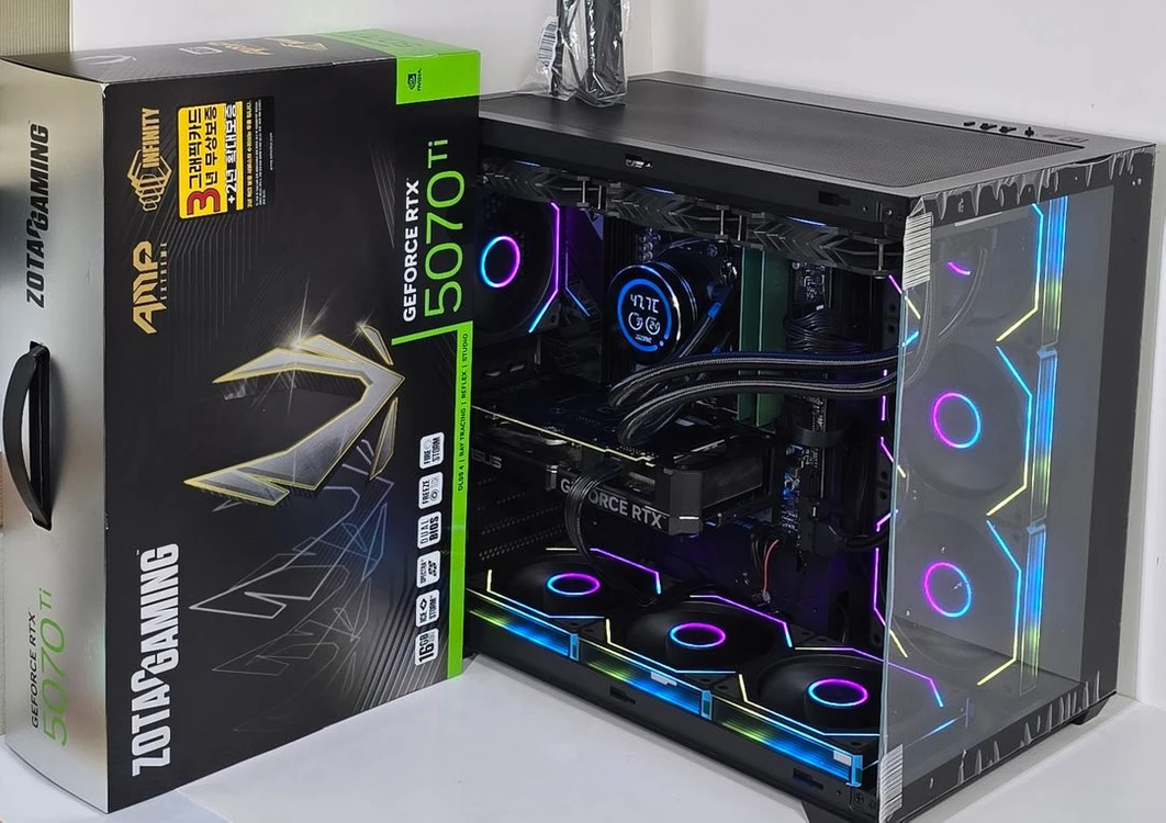 (새제품 ASUS RTX5070Ti, 9800X3D 수랭 블랙)32GB, 1000W, 공랭쿨러, 방송게이밍컴퓨터본체 이미지