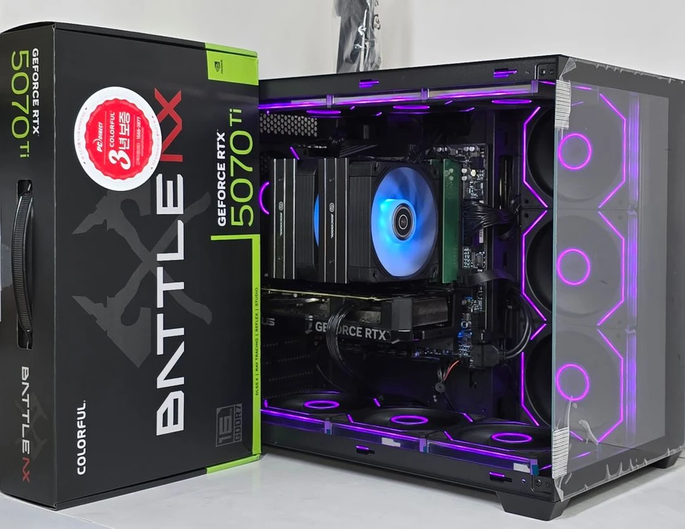 (새제품 RTX5070Ti 토마호크, 9800X3D 공랭 블랙)32GB, 1000W, 공랭쿨러, 방송게이밍컴퓨터본체 이미지