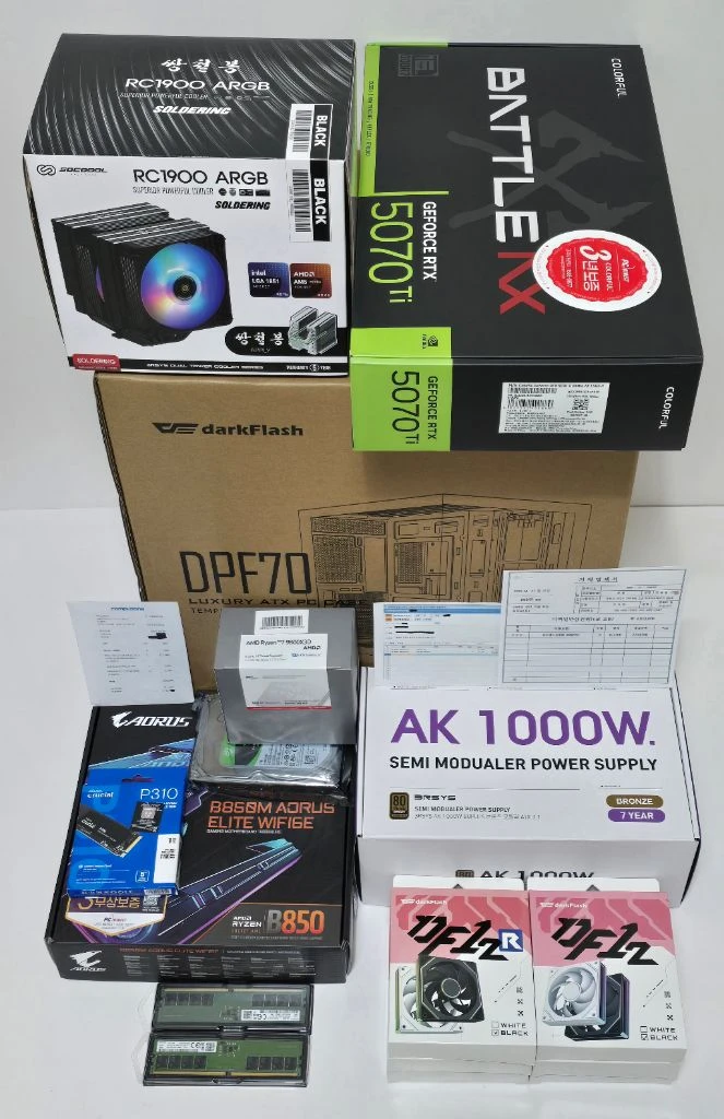 (새제품 RTX5070Ti 토마호크, 9800X3D 공랭 블랙)32GB, 1000W, 공랭쿨러, 방송게이밍컴퓨터본체 이미지