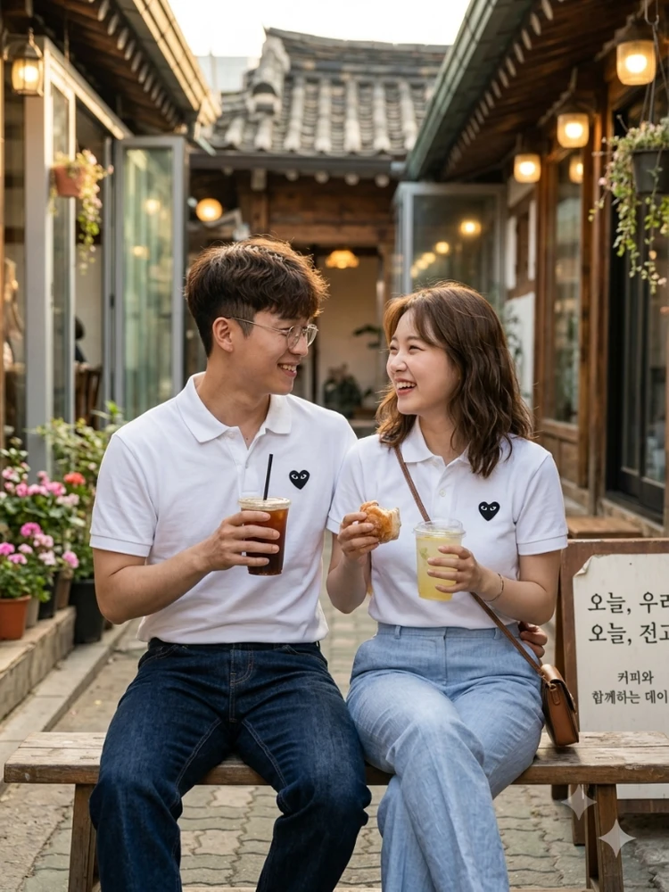 [정품]꼼데가르송 플레이 블랙 와펜 화이트 카라티 (L) 이미지