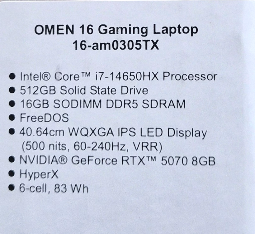 [미개봉]HP 오멘 16-am0305TX RTX5070 게이밍노트북 판매합니다 이미지