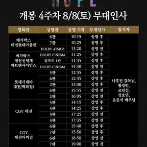 8월8일 대전 호프 무대인사A열, 통로2연석 양도 이미지