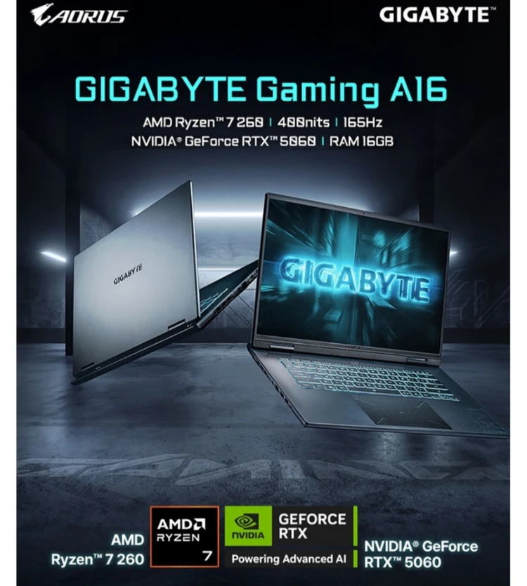 (미개봉 새상품) 기가바이트 A16 블랙 라이젠7 RTX 5060 게이밍 노트북 이미지