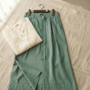 비비안웨스트우드 버튼 포인트 린넨 혼방 스커트 (그린 / SIZE 40) 이미지