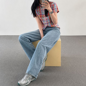 55 POLO 폴로 랄프로렌 반팔 셔츠 멀티 오렌지 마드라스 체크 이미지