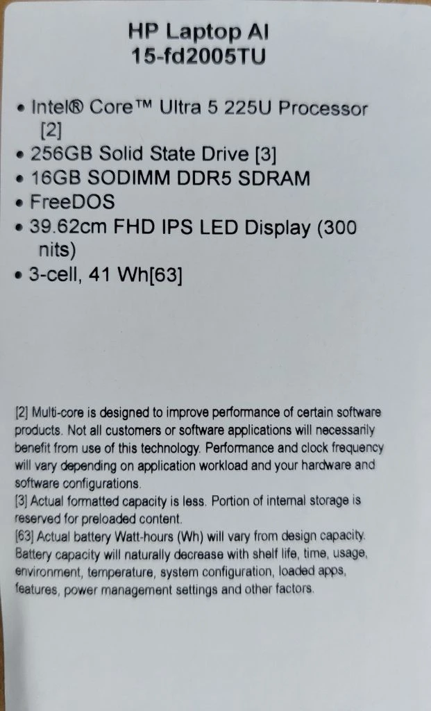 HP 15-FD2005TU 15.6인치 노트북 S급 (인텔225u/16GB/256GB) 팝니다 이미지