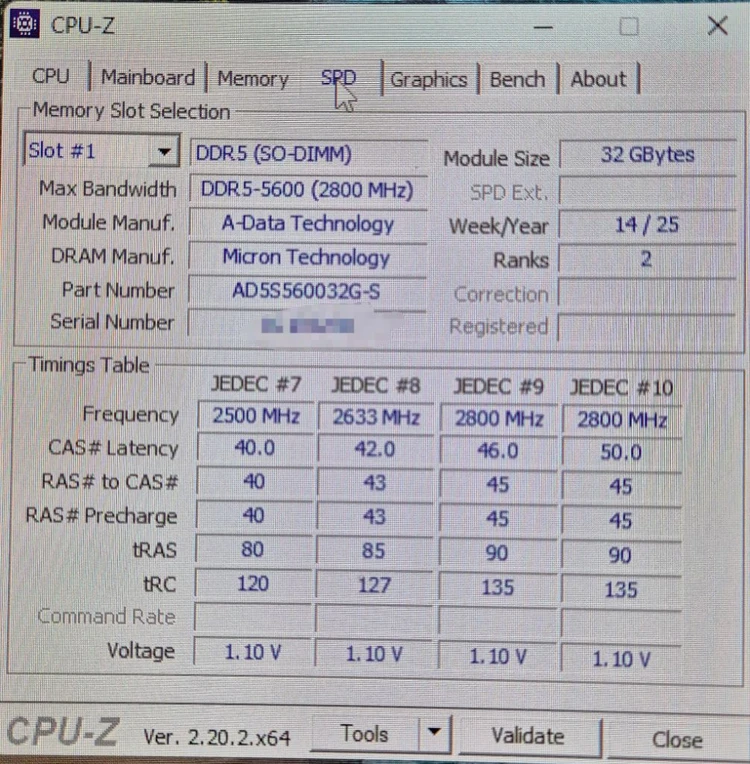 ADATA 노트북램 DDR5-5600 CL46 32GB 테스트완료 이미지
