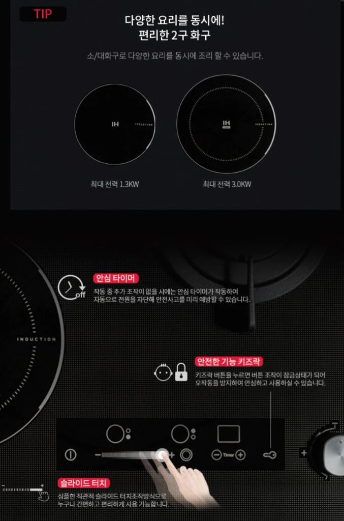 SK매직 빌트인 가스+인덕션 혼합레인지 GRA-BI300H 이미지