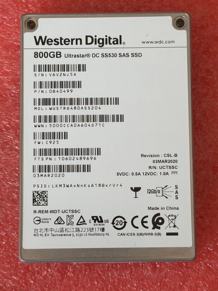 HPE/DELL 서버용 SAS SSD 800GB WD ULTRASTAR DC SS540 WUSTR6480BSS204 이미지