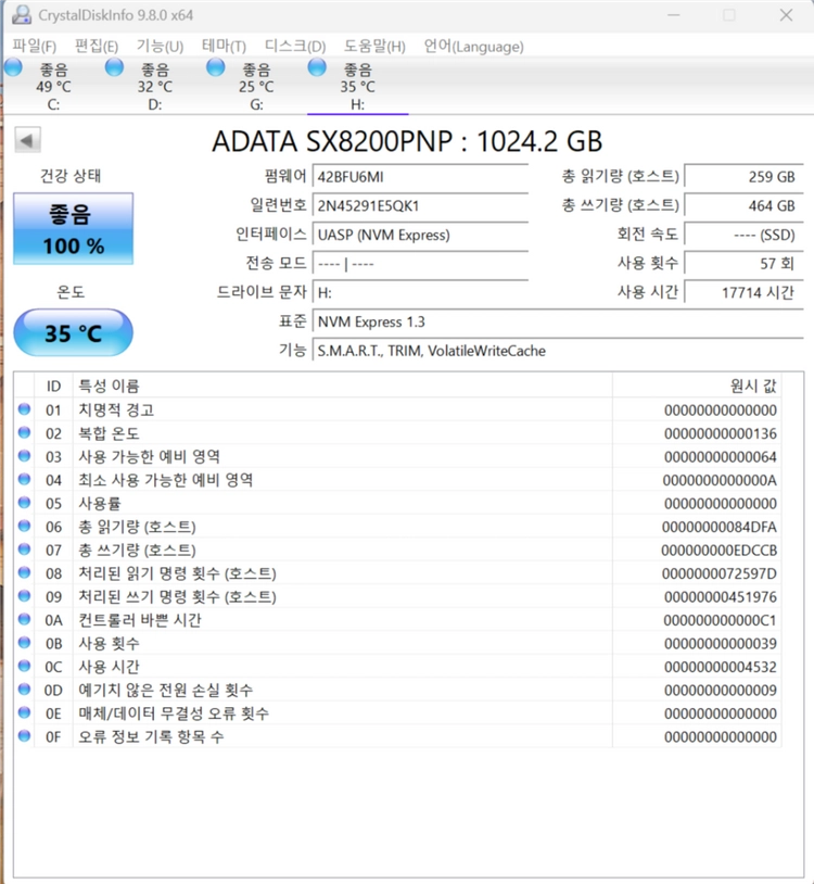 Adata nvme ssd 1tb dram 디램 이미지