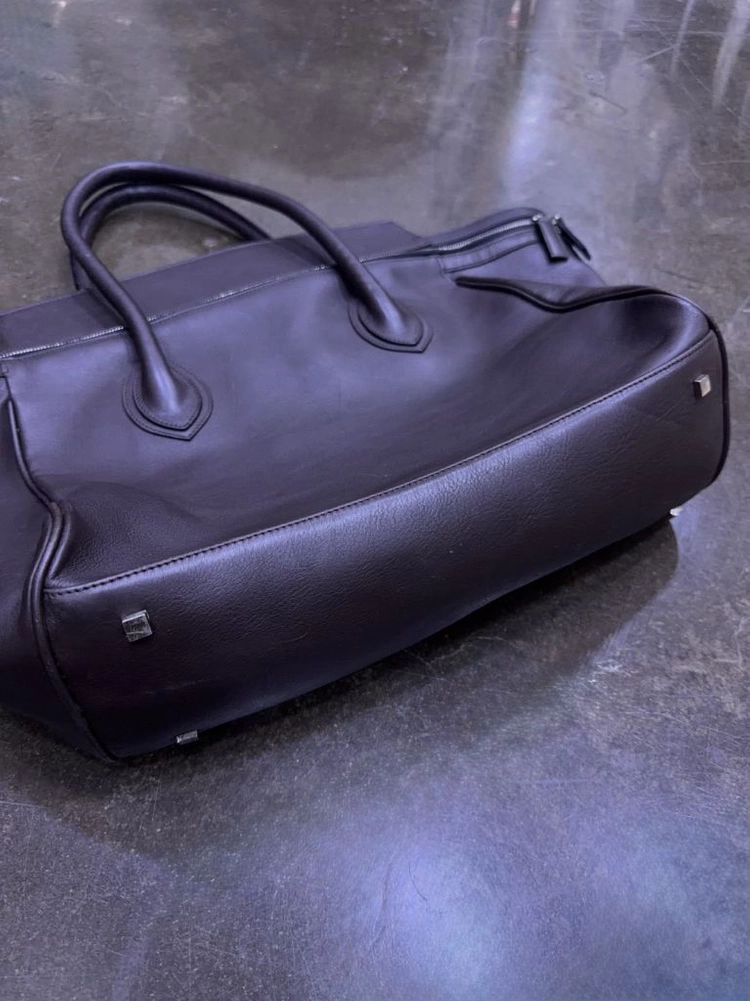 타임 스티치 집업 레더 러기지 토트백 다크브라운 이미지