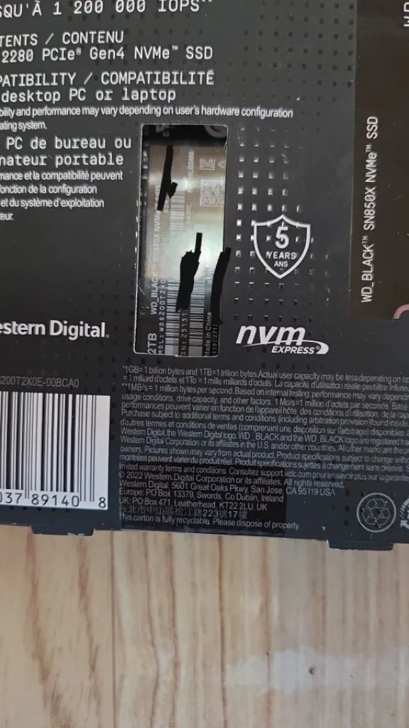sn850x 2tb 직구품 이미지