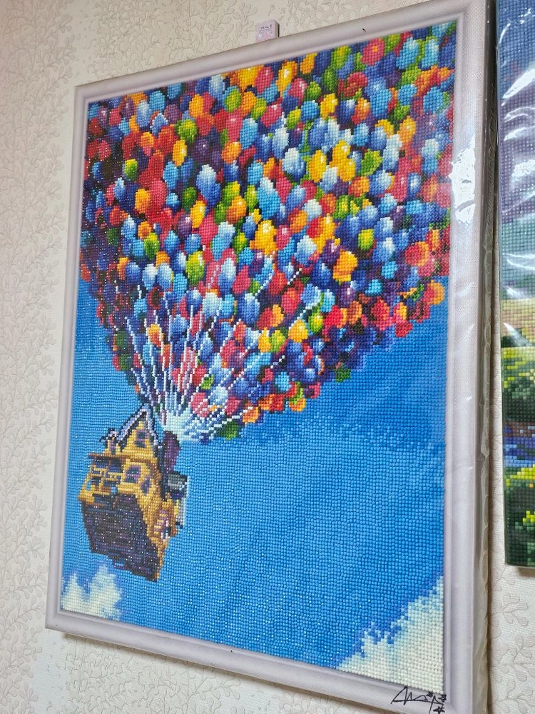 파란하늘풍선집 캔버스 보석십자수 완성품3종 40x50cm 이미지