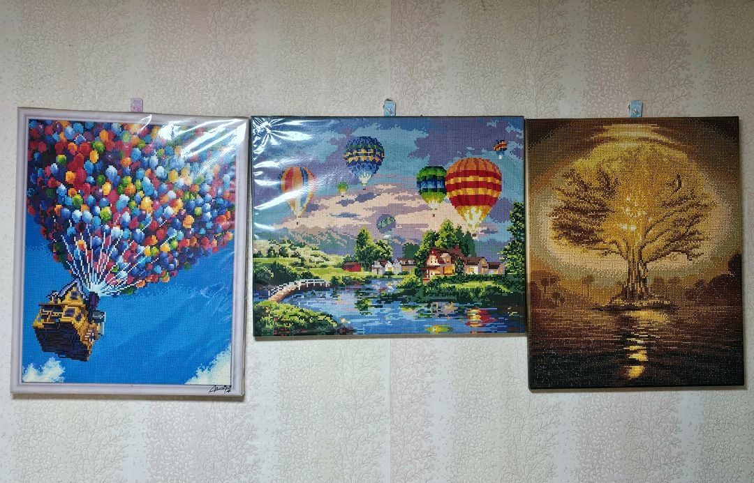 파란하늘풍선집 캔버스 보석십자수 완성품3종 40x50cm 이미지