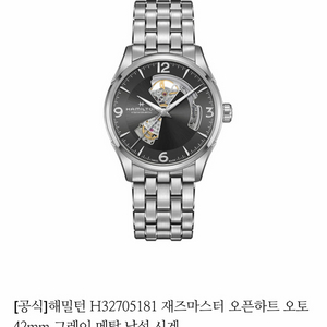 해밀턴 재즈마스터 오픈하트 오토매틱 시계 이미지