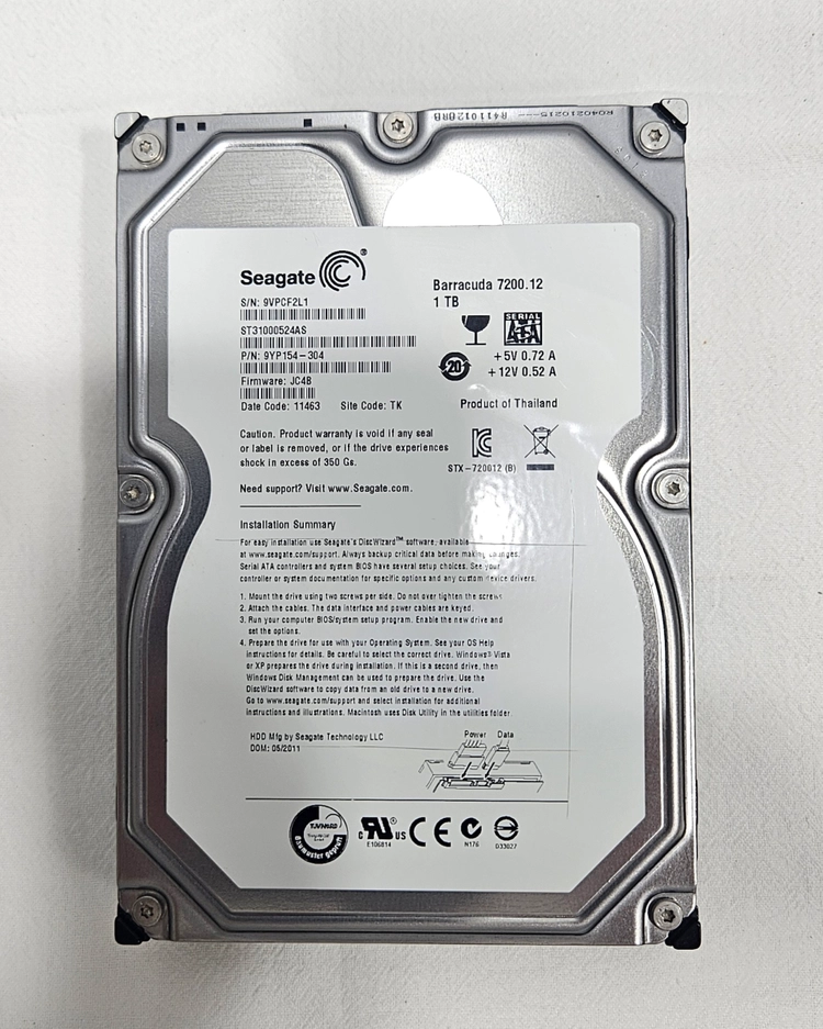 씨게이트(바라쿠다) 1TB 3.5인치 HDD (배드섹터 0% · 상태 양호 + 고급 SATA 케이블 2개 증정) 이미지