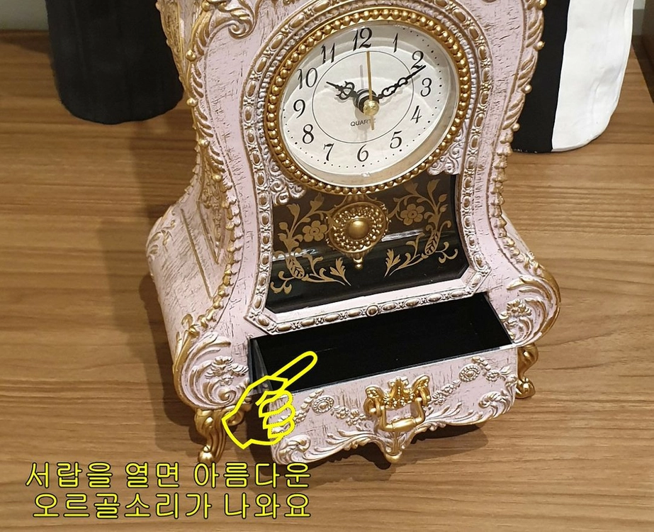 로즈 핑크 오르골 클래식 탁상 시계 새제품 이미지