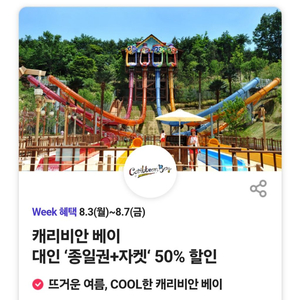 캐리비안 베이 대인 종일권+자켓 50% 할인쿠폰 이미지