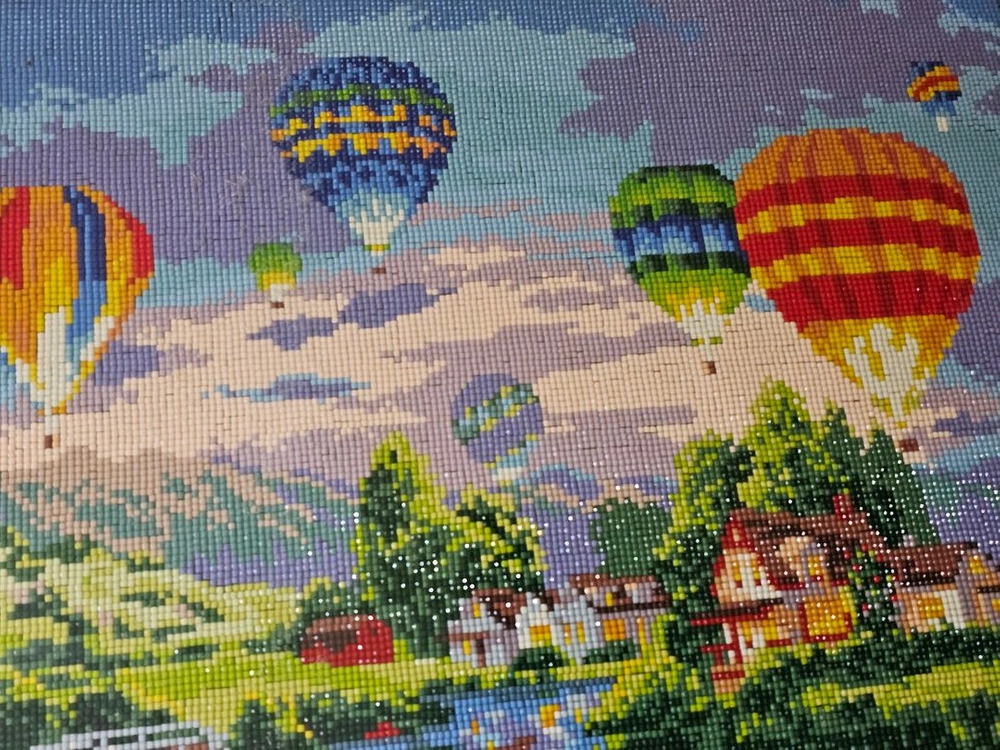 호수가풍경열기구 캔버스 보석십자수 완성품3종 40x50cm 이미지
