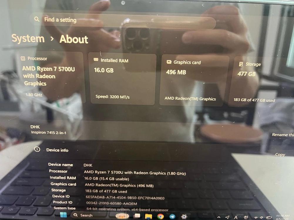 Dell Ispiron 7415 2-in-1 델 인스피론 컨버터블 노트북 이미지