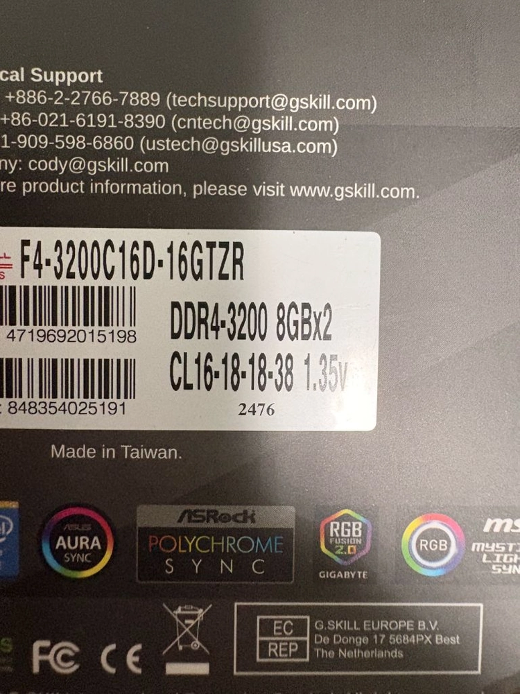 G.SKILL 트라이던트Z RGB DDR4-3200 CL16 16GB(8Gx2) 메모리 이미지