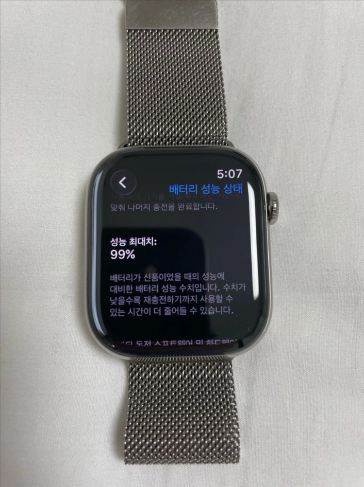 애플워치 시리즈 10 46mm 티타늄 네츄럴 셀룰러 배터리 99% 이미지