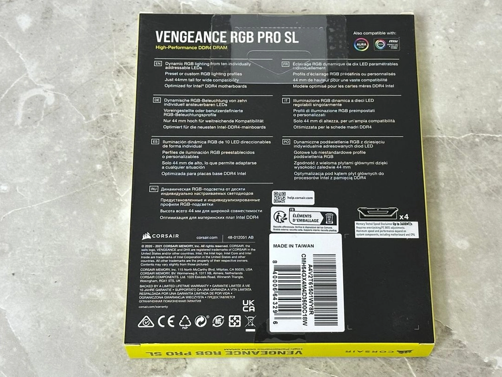 커세어 VENGEANCE RGB PRO SL DDR4 64GB (16GB×4) 3600MHz 화이트 이미지