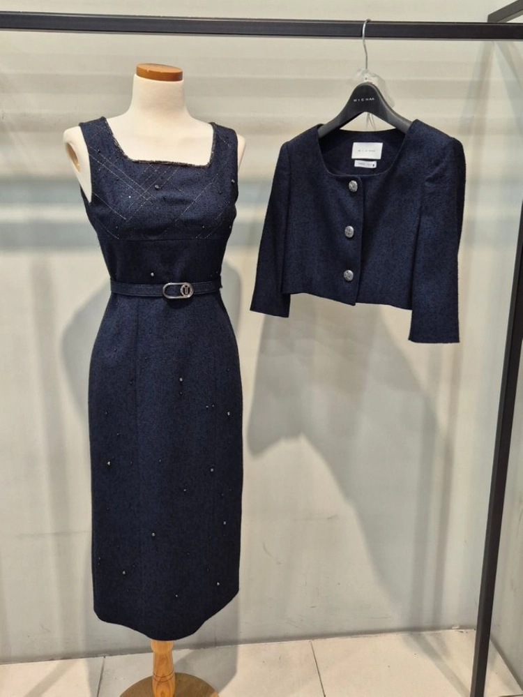 미샤 다크네이비 트위드원피스 55,66사이즈 이미지