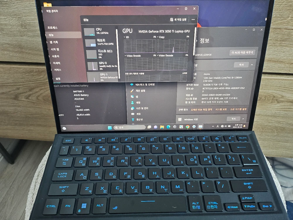 아수스 ROG Z13 i9 16램 1테라 rtx3050ti 최고사양 게이밍 노트북팝니다 이미지