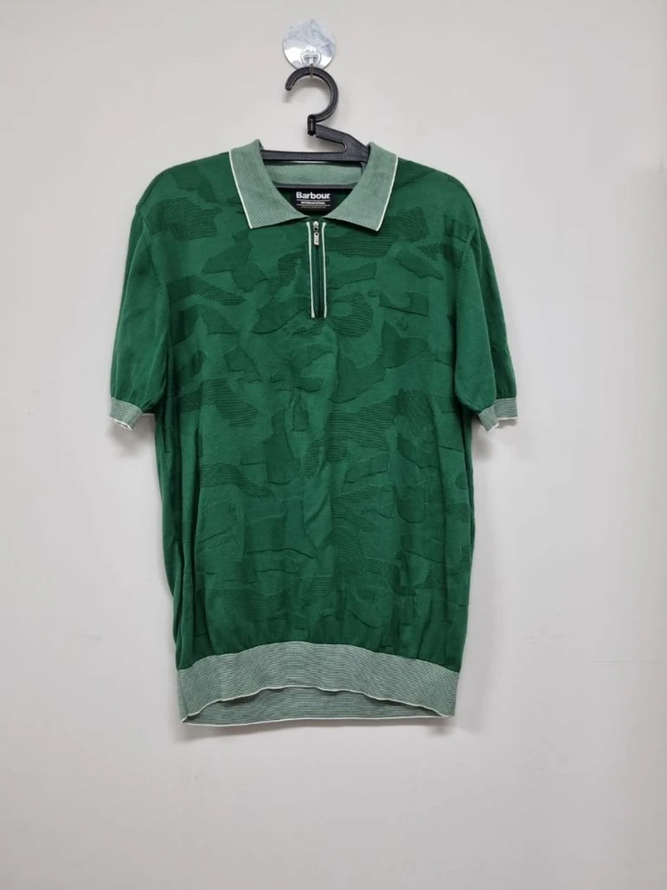 Barbour International 그린 카모 패턴 반팔 니트 폴로 이미지