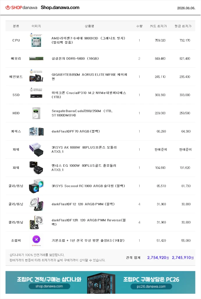 (새제품 반본체 공랙 블랙)9800X3D, 32GB, 850W GOLD, 공랭최강, 방송게이밍컴퓨터본체 이미지