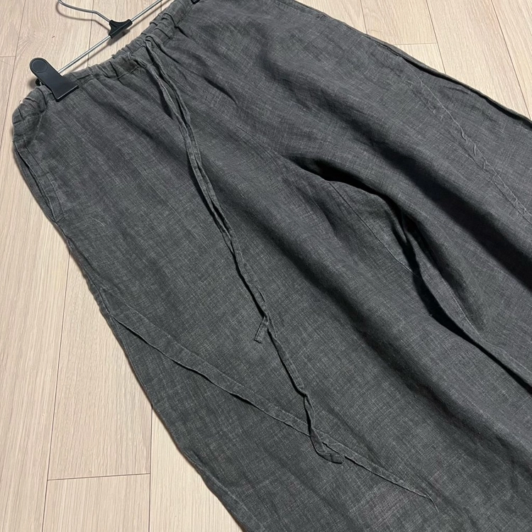 이새 iSAE 린넨100% 항아리 바지 밴딩 와이드 팬츠 통바지 차콜 그레이브라운 회갈색 여름 이미지
