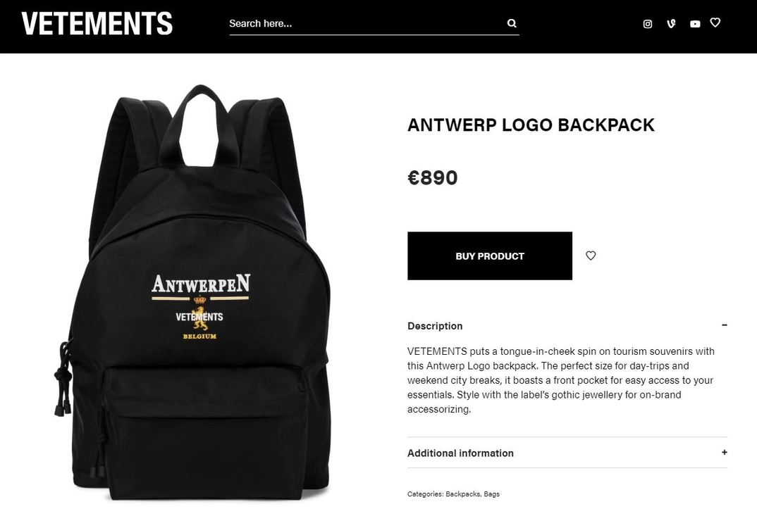 베트멍 앤트워프 로고 백팩 팝니다 vetements antwerp logo backpack 이미지