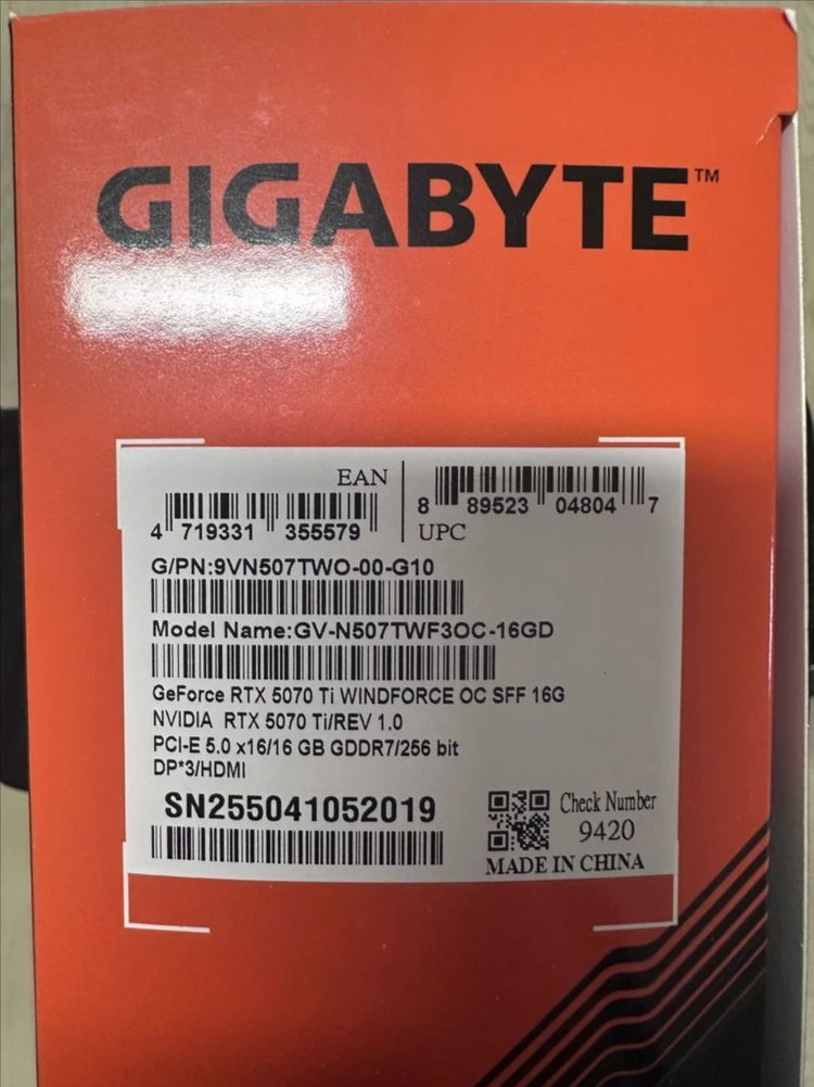 (미개봉) 기가바이트 RTX 5070 Ti 그래픽카드 이미지