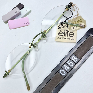 ELITE MOEDLS 8527 올리브 그린 무테 안경테 48mm 오벌형 긱시크 일본 빈티지 데드스톡 레트로 복고 이미지