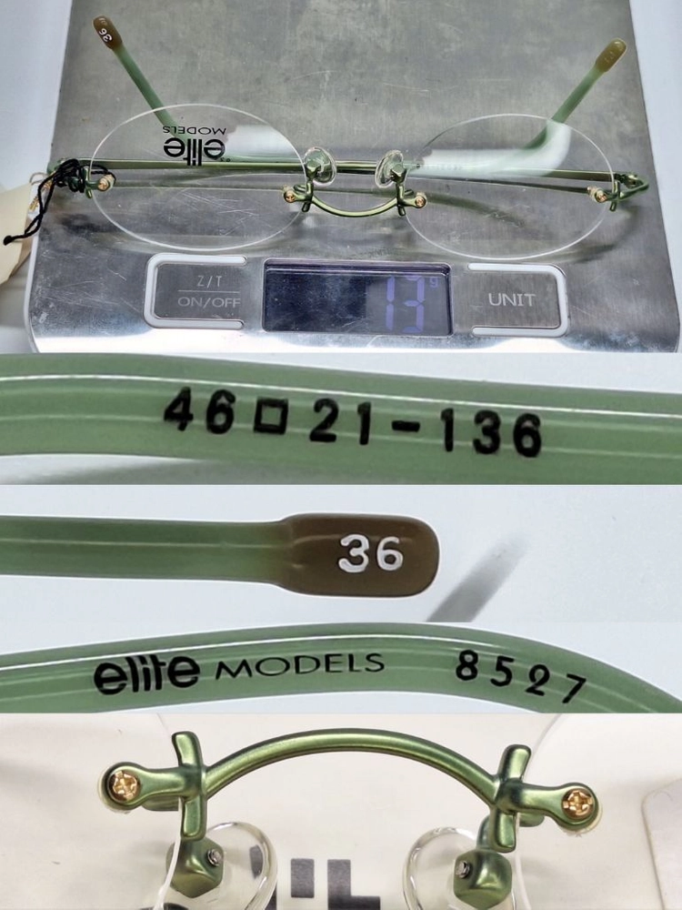 ELITE MOEDLS 8527 올리브 그린 무테 안경테 48mm 오벌형 긱시크 일본 빈티지 데드스톡 레트로 복고 이미지