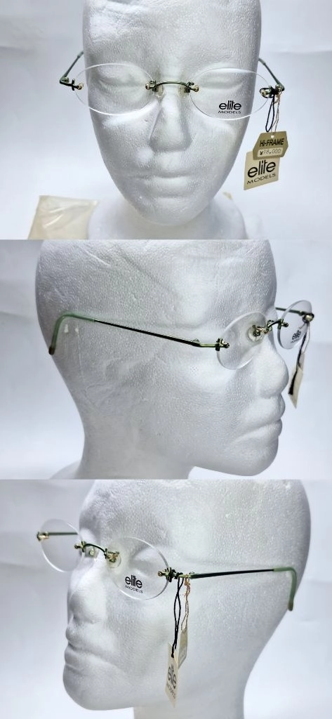 ELITE MOEDLS 8527 올리브 그린 무테 안경테 48mm 오벌형 긱시크 일본 빈티지 데드스톡 레트로 복고 이미지