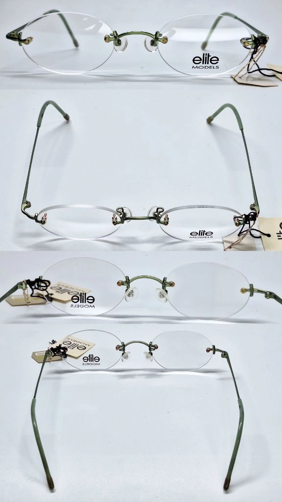 ELITE MOEDLS 8527 올리브 그린 무테 안경테 48mm 오벌형 긱시크 일본 빈티지 데드스톡 레트로 복고 이미지