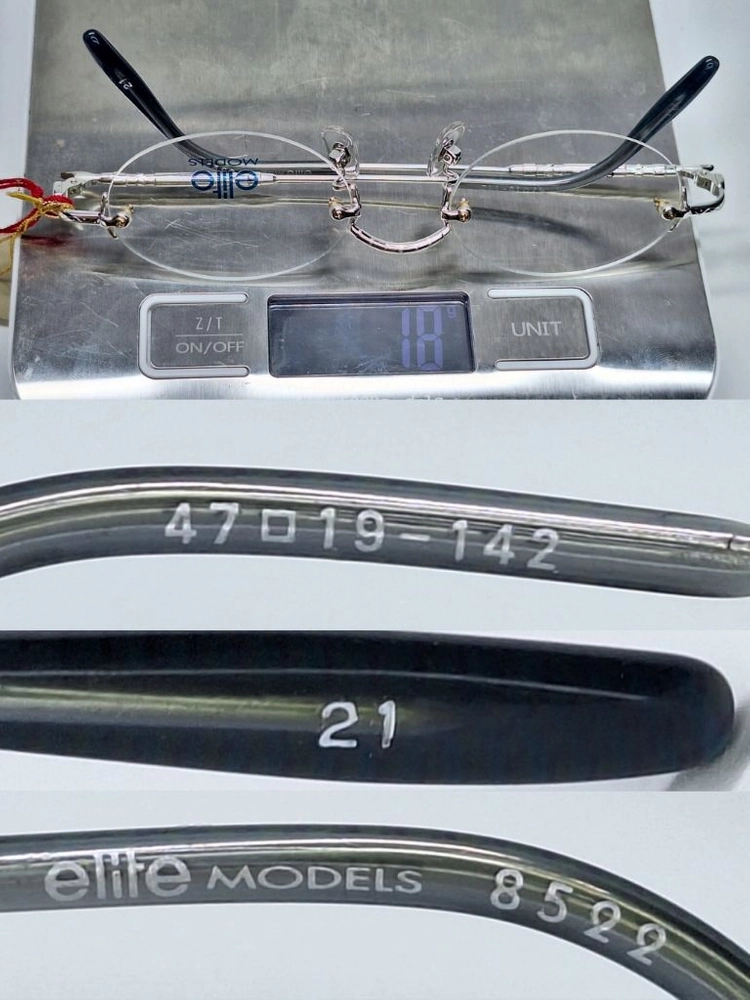 ELITE MOEDLS 8522 실버 무테 안경테 47mm 오벌형 긱시크 일본 빈티지 데드스톡 레트로 복고 아메카 이미지
