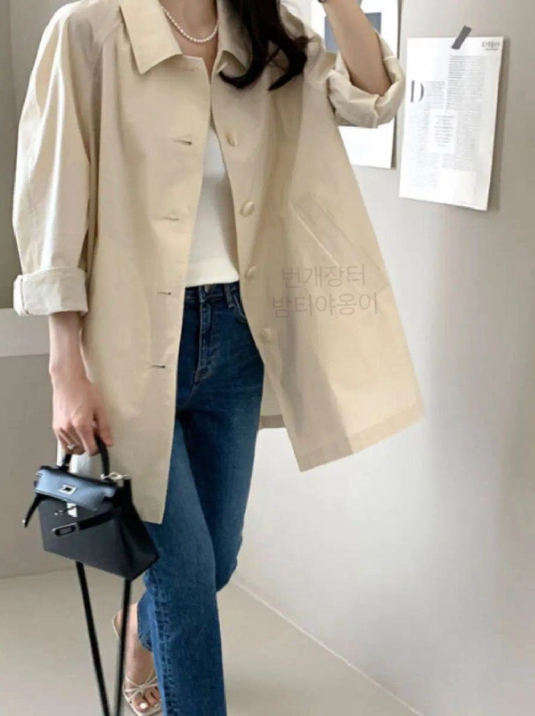 데일리룩 DAILYLOOK 에르하프트렌치 A라인 바스락 점퍼 숏 코트 자켓 아이보리 이미지