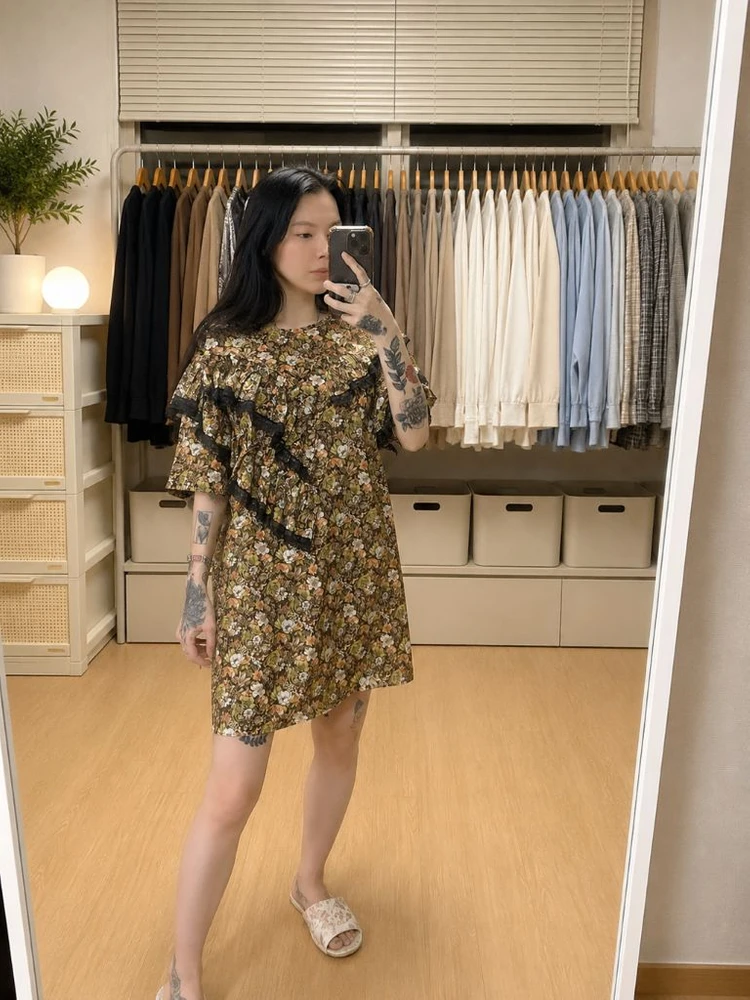 스타일난다 플라워 프릴 레이스 미니원피스 이미지