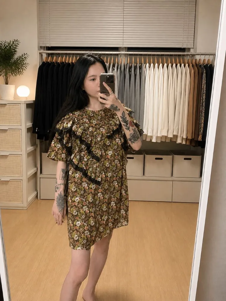 스타일난다 플라워 프릴 레이스 미니원피스 이미지