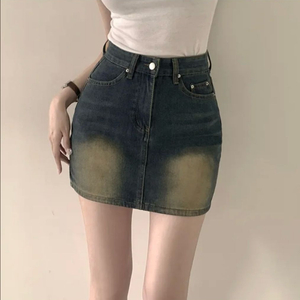 하이웨스트 빈티지 워싱 데님 미니스커트 (L) 이미지