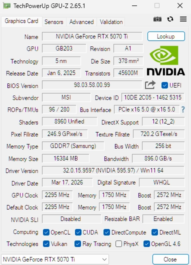 RTX 5070 Ti 게이밍트리오 그래픽카드 이미지