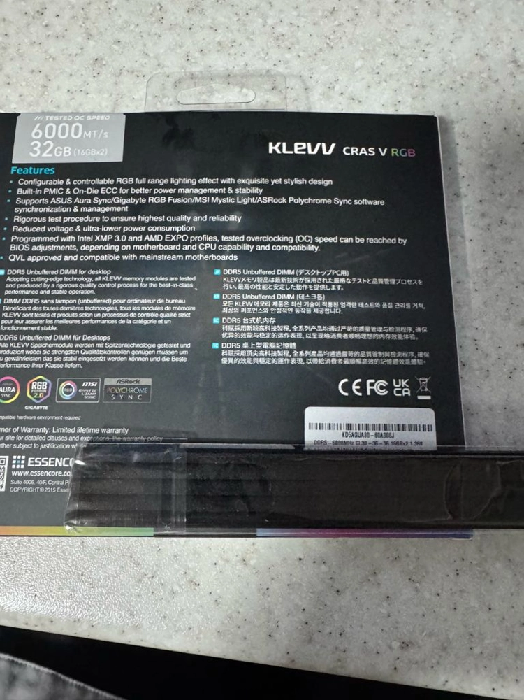 미개봉 klevv cras v rgb ddr5 6000 cl30 화이트 이미지