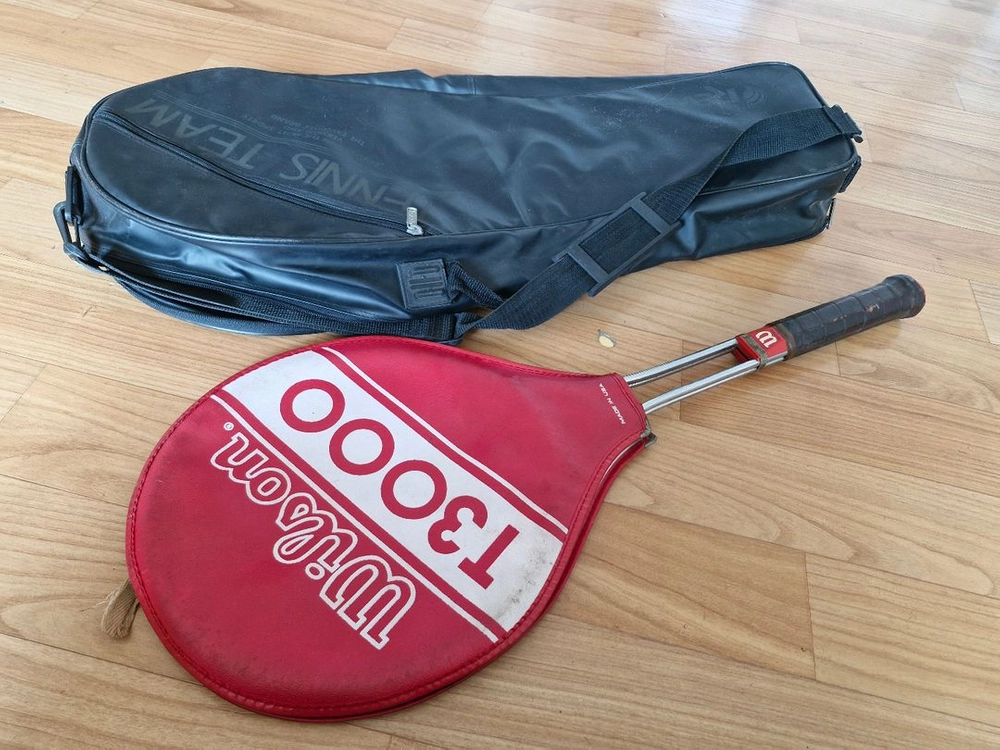 WILSON 윌슨 T3000 빈티지 테니스 금속 라켓 + 가방 이미지