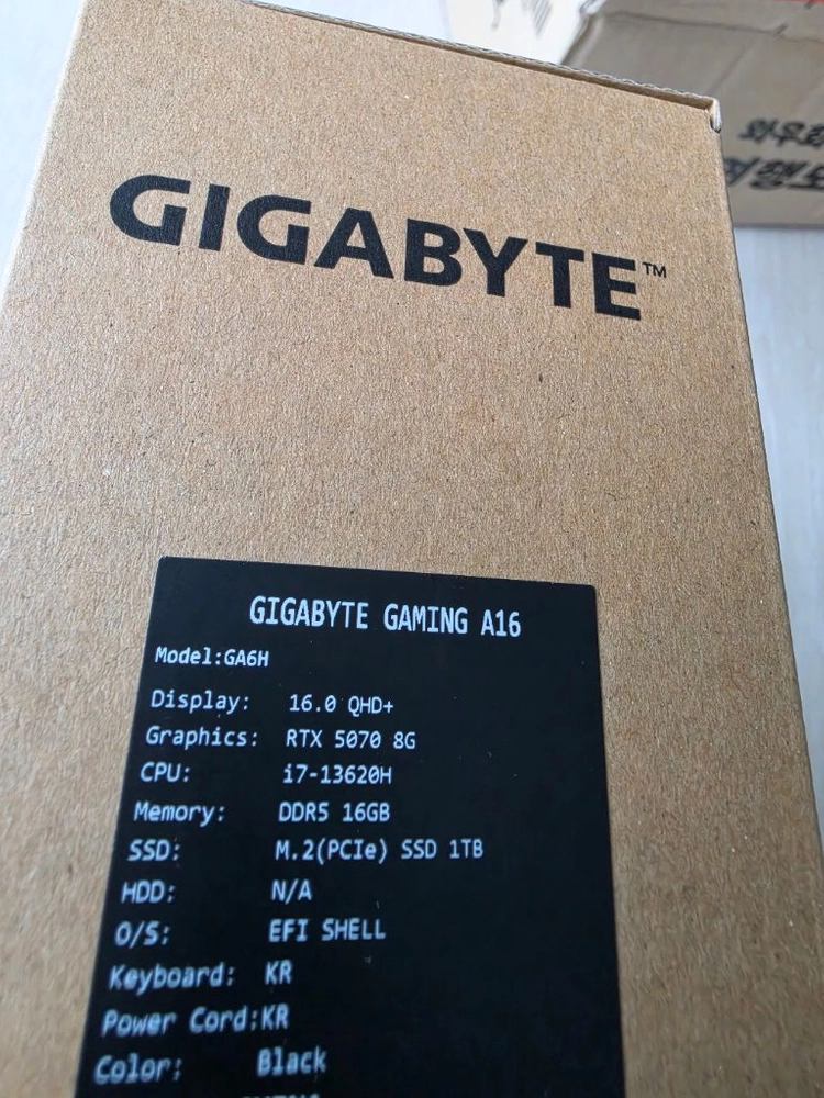 기가바이트 A16 RTX5070 고사양 게이밍 노트북 미개봉 새상품 이미지