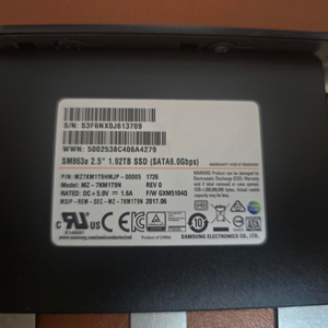삼성 SM863a 1.92TB 2.5 SSD (MLC) 1.92TB(1.92테라) 이미지
