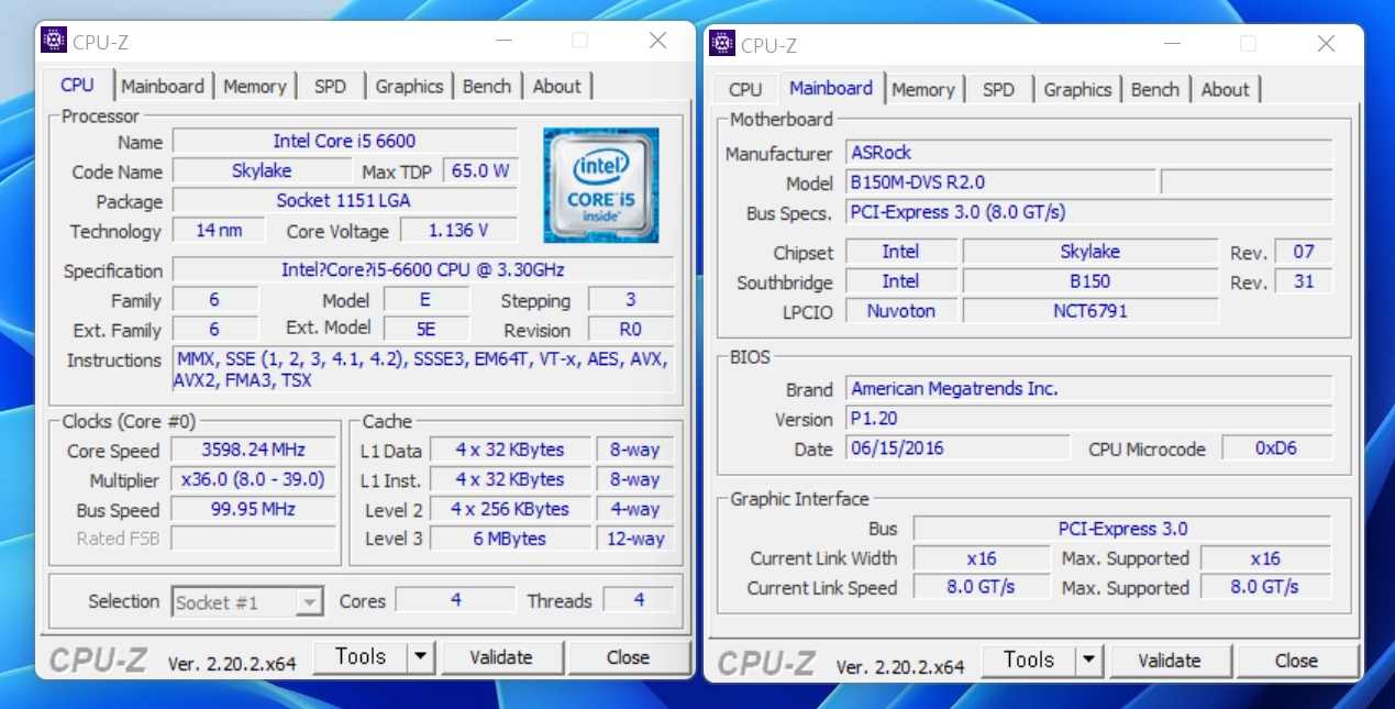 인텔 i5 6600 + 애즈락 B150M-DVS 이미지