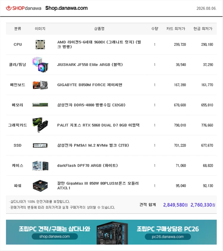 라이젠 최신 5세대 9600X 삼성 SSD 2TB DDR5 32GB 게이밍 컴퓨터 본체 PC 데스크탑 이미지
